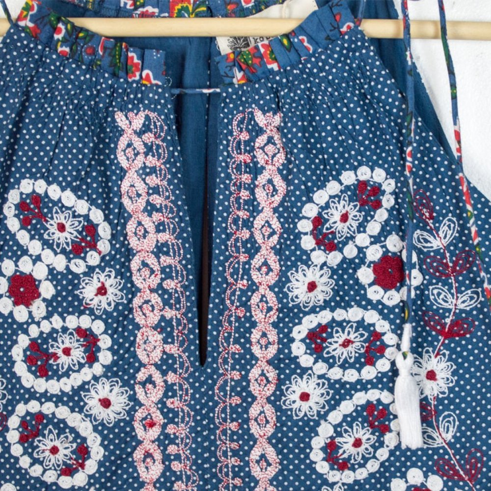 Kopal Izzy Boho Anthropologie Blue Foliage Triple Tiered Dress Medium - Picture 3 of 12